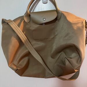 Longchamp Gold Le Pliage Travel Tote with Shoulder Strap